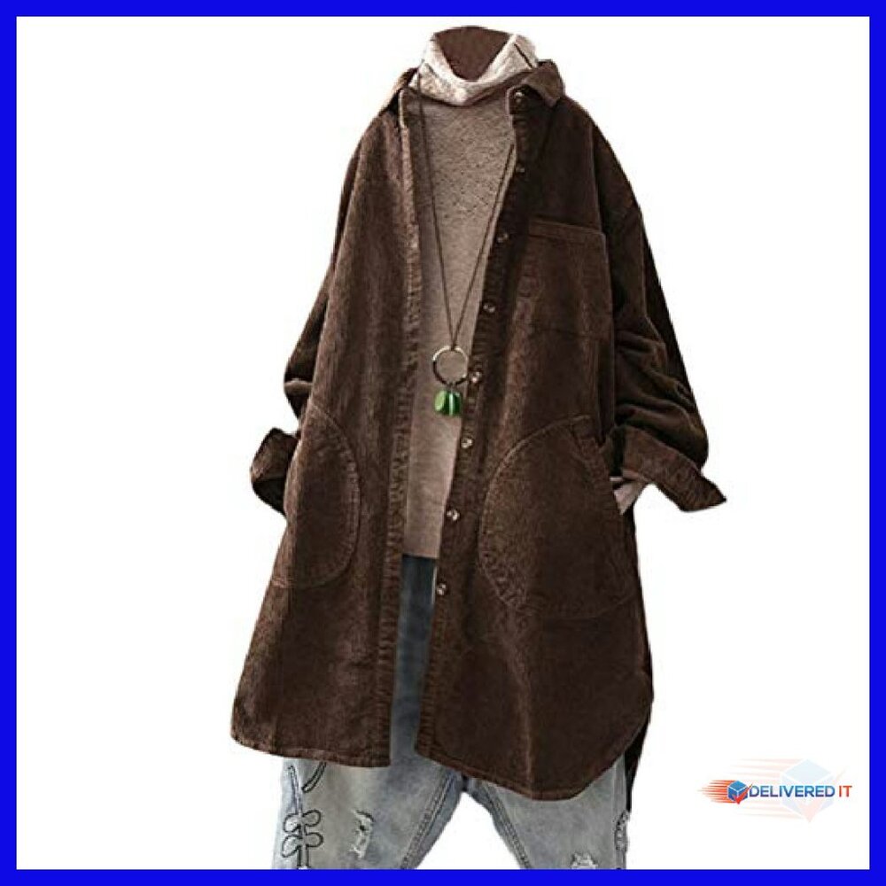 Corduroy Button-Down Shacket With Pockets - Long … - image 2